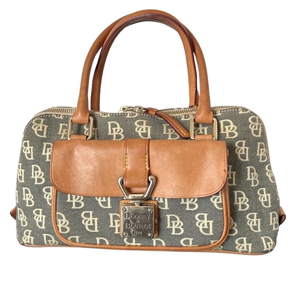 Vintage Dooney & Bourke Small Domed Pocket Satchel Gray Canvas Florentine